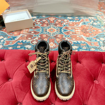 LV X TIMBERLAND ANKLE BOOT IN CHOCOLATE BROWN MONOGRAM CALFSKIN