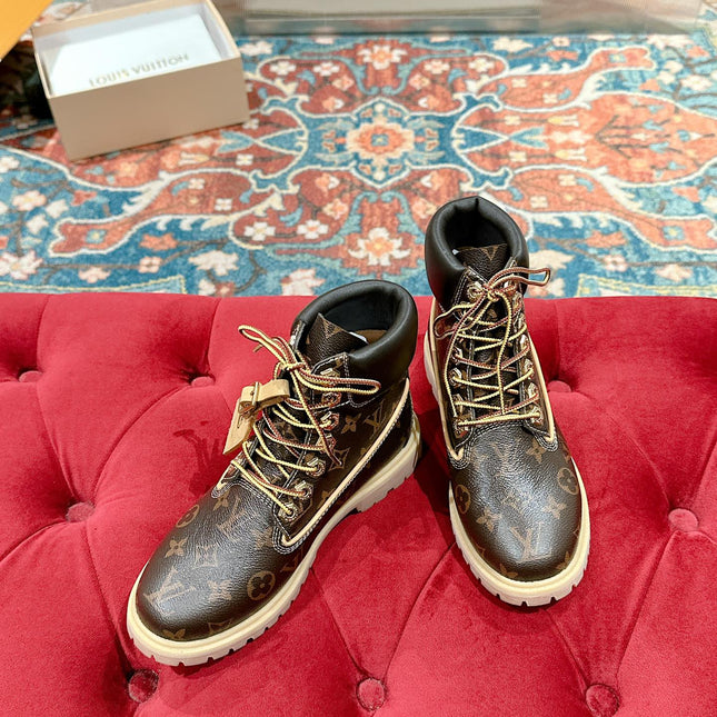 LV X TIMBERLAND ANKLE BOOT IN CHOCOLATE BROWN MONOGRAM CALFSKIN
