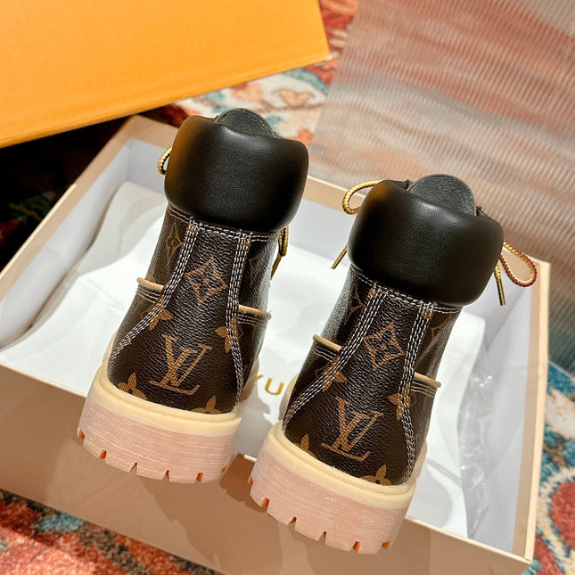 LV X TIMBERLAND ANKLE BOOT IN CHOCOLATE BROWN MONOGRAM CALFSKIN
