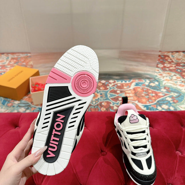 LV SKATE SNEAKER IN WHITE MIX BLACK AND LIGHT PINK CALFSKIN