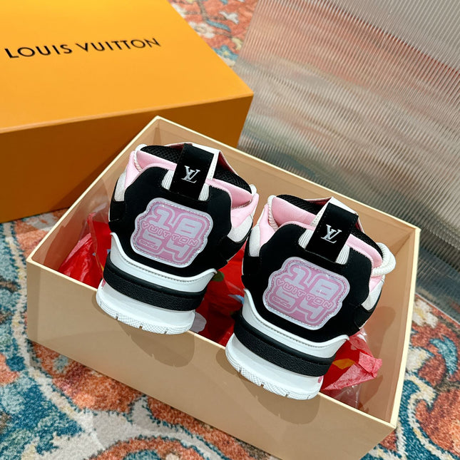 LV SKATE SNEAKER IN WHITE MIX BLACK AND LIGHT PINK CALFSKIN