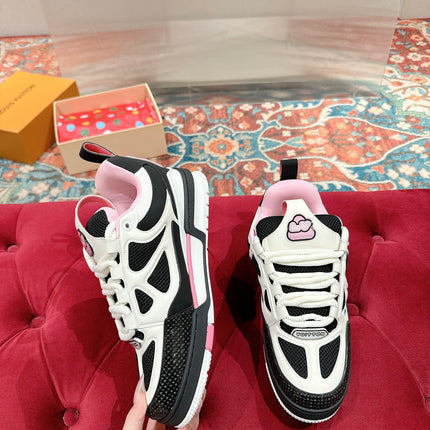 LV SKATE SNEAKER IN WHITE MIX BLACK AND LIGHT PINK CALFSKIN