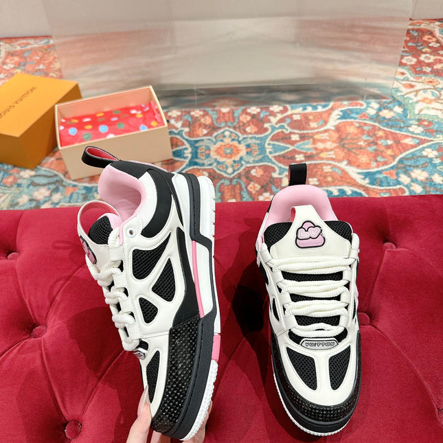 LV SKATE SNEAKER IN WHITE MIX BLACK AND LIGHT PINK CALFSKIN