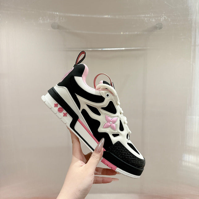 LV SKATE SNEAKER IN WHITE MIX BLACK AND LIGHT PINK CALFSKIN