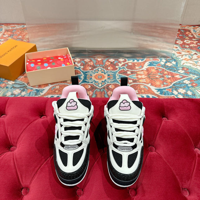 LV SKATE SNEAKER IN WHITE MIX BLACK AND LIGHT PINK CALFSKIN