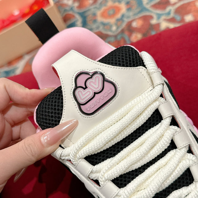 LV SKATE SNEAKER IN WHITE MIX BLACK AND LIGHT PINK CALFSKIN