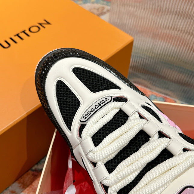 LV SKATE SNEAKER IN WHITE MIX BLACK AND LIGHT PINK CALFSKIN