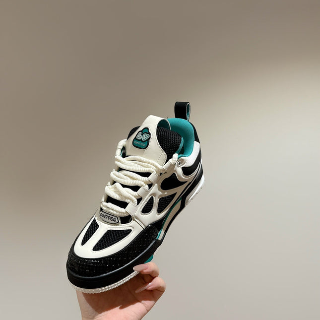 LV SKATE SNEAKER IN WHITE MIX BLACK AND PERSIAN GREEN CALFSKIN