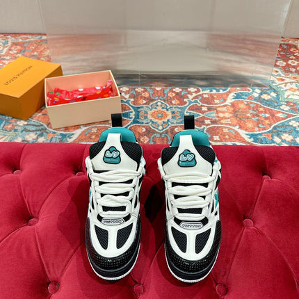 LV SKATE SNEAKER IN WHITE MIX BLACK AND PERSIAN GREEN CALFSKIN