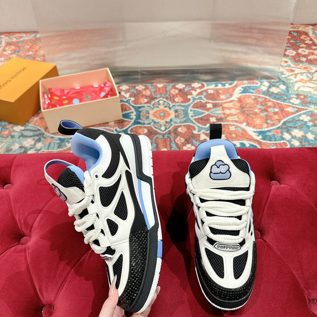 LV SKATE SNEAKER IN WHITE MIX BLACK AND SKY BLUE CALFSKIN
