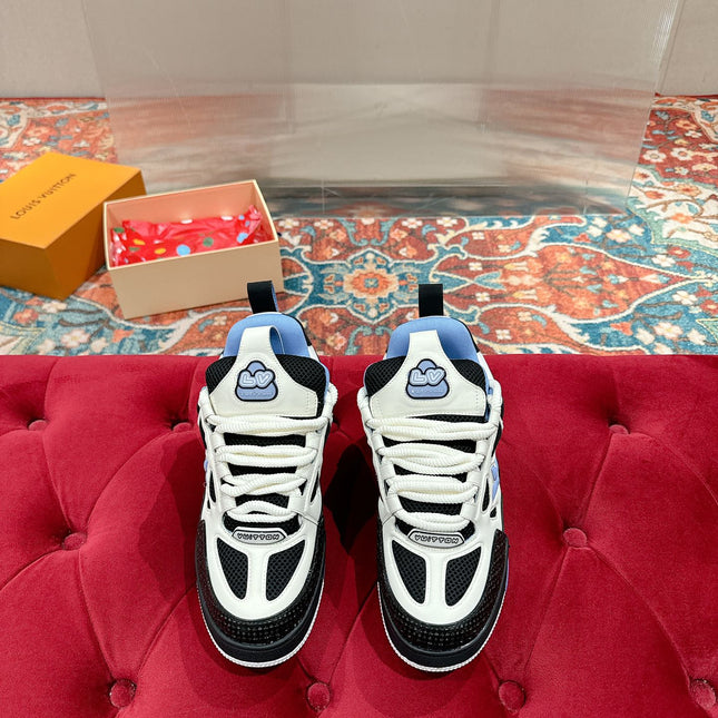 LV SKATE SNEAKER IN WHITE MIX BLACK AND SKY BLUE CALFSKIN