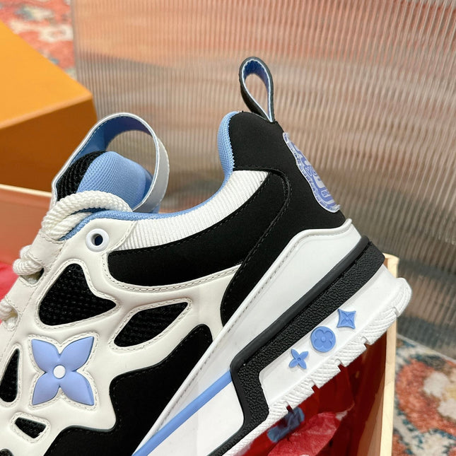 LV SKATE SNEAKER IN WHITE MIX BLACK AND SKY BLUE CALFSKIN