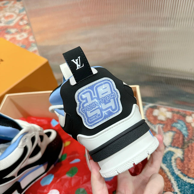 LV SKATE SNEAKER IN WHITE MIX BLACK AND SKY BLUE CALFSKIN