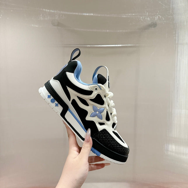 LV SKATE SNEAKER IN WHITE MIX BLACK AND SKY BLUE CALFSKIN