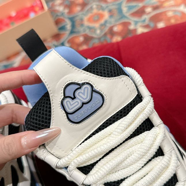 LV SKATE SNEAKER IN WHITE MIX BLACK AND SKY BLUE CALFSKIN