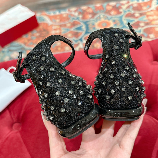 BALLERINAS IN BLACK FABRIC WITH CRYSTAL DETAILING