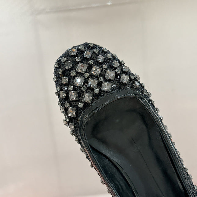 BALLERINAS IN BLACK FABRIC WITH CRYSTAL DETAILING