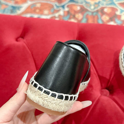 ESPADRILLES BLACK SHINY CALFSKIN EMBOSSED LOGO