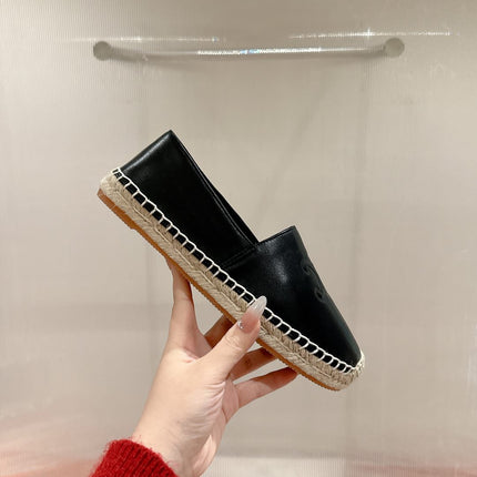 ESPADRILLES BLACK SHINY CALFSKIN EMBOSSED LOGO