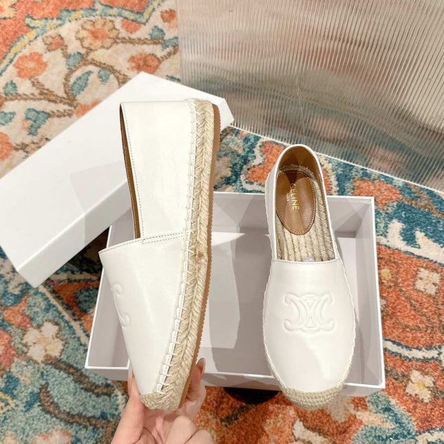 ESPADRILLES WHITE SHINY CALFSKIN EMBOSSED LOGO
