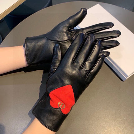 GLOVES WITH RED HEART ICON IN BLACK LAMBSKIN 378835