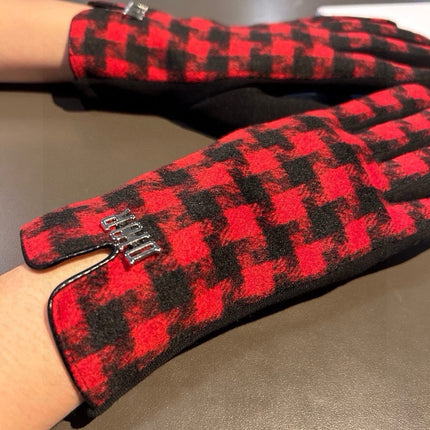 PLAID GLOVES IN RED MIX BLACK WOOL 405939