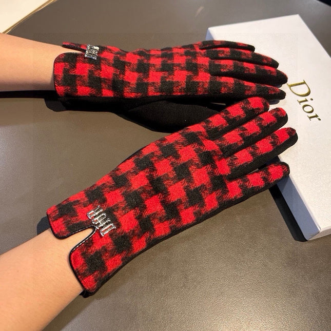PLAID GLOVES IN RED MIX BLACK WOOL 405939