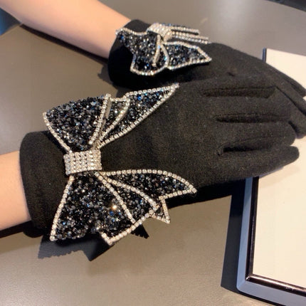 GLOVES IN BLACK WOOL WITH RHINSTONES 429247