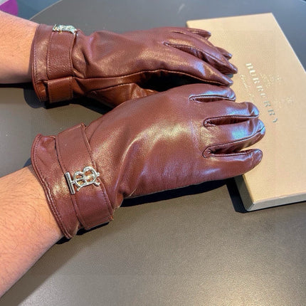 GLOVES IN RED BROWN LAMBSKIN WITH FLEECE LINING 440498