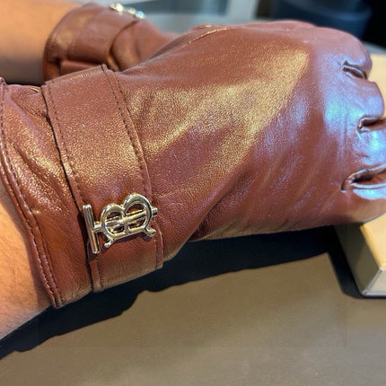 GLOVES IN RED BROWN LAMBSKIN WITH FLEECE LINING 440498