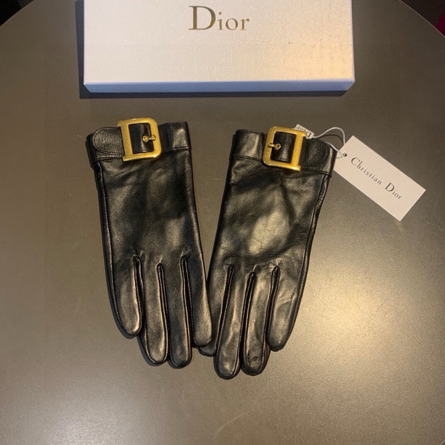 GLOVES ATTACHED D METAL HARDWARE IN BLACK LAMBSKIN 441842