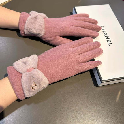 GLOVES IN CREPE PINK WOOL WITH RABBIT FUR 456296