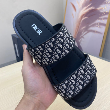 CD DOUBLE STRAP SLIPPER BLACK AND WHITE JACQUARD