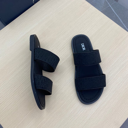 CD DOUBLE STRAP SLIPPER BLACK JACQUARD