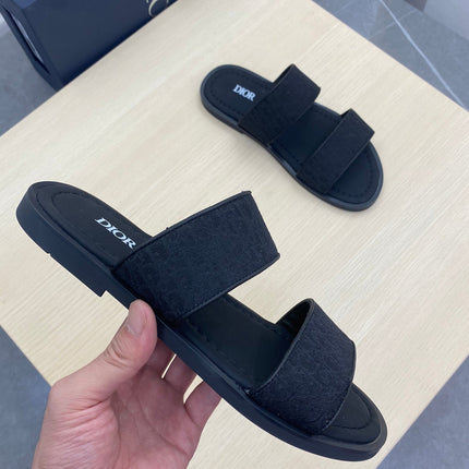 CD DOUBLE STRAP SLIPPER BLACK JACQUARD