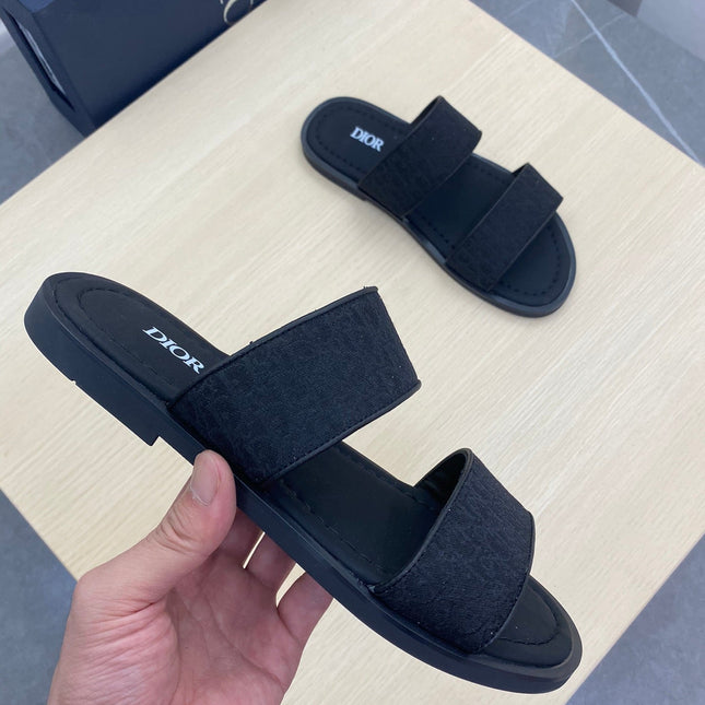 CD DOUBLE STRAP SLIPPER BLACK JACQUARD