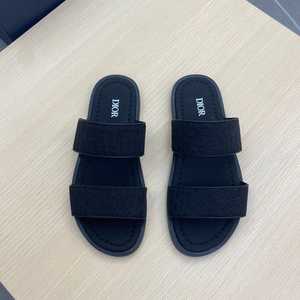 CD DOUBLE STRAP SLIPPER BLACK JACQUARD