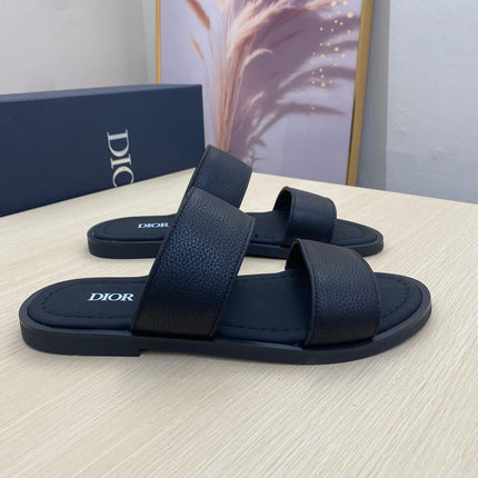 CD DOUBLE STRAP SLIPPER BLACK GRAINED CALFSKIN
