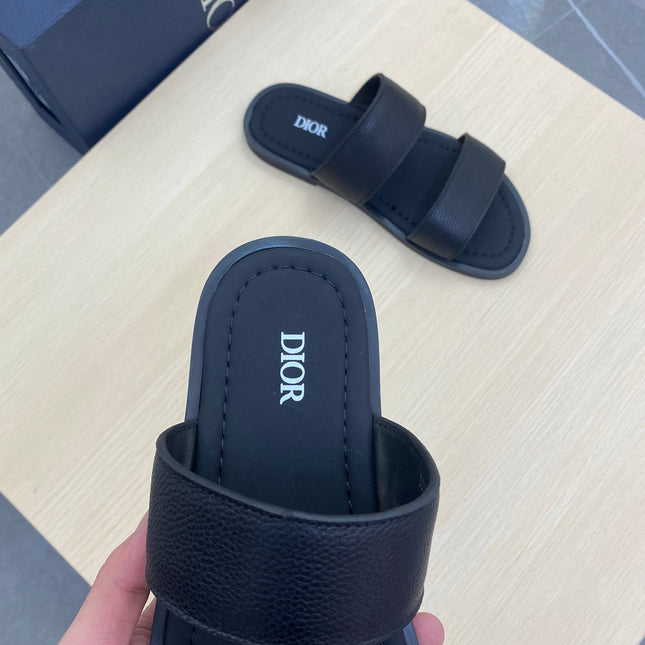 CD DOUBLE STRAP SLIPPER BLACK GRAINED CALFSKIN