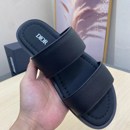 CD DOUBLE STRAP SLIPPER BLACK GRAINED CALFSKIN