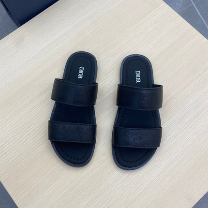 CD DOUBLE STRAP SLIPPER BLACK GRAINED CALFSKIN