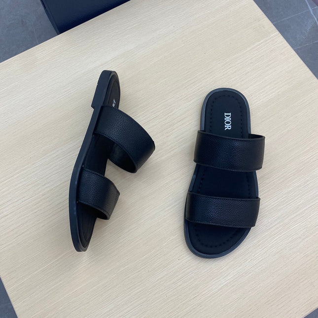 CD DOUBLE STRAP SLIPPER BLACK GRAINED CALFSKIN