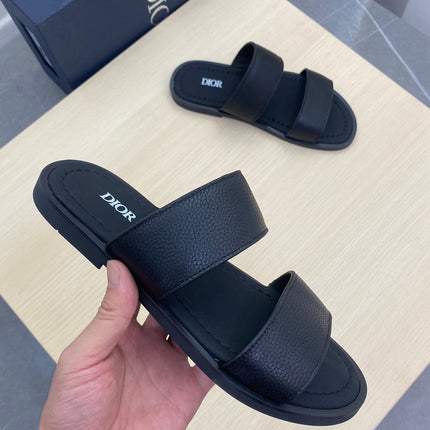CD DOUBLE STRAP SLIPPER BLACK GRAINED CALFSKIN