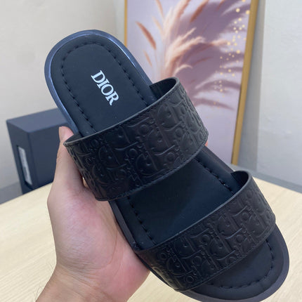 CD DOUBLE STRAP SLIPPER BLACK MONOGRAM CALFSKIN