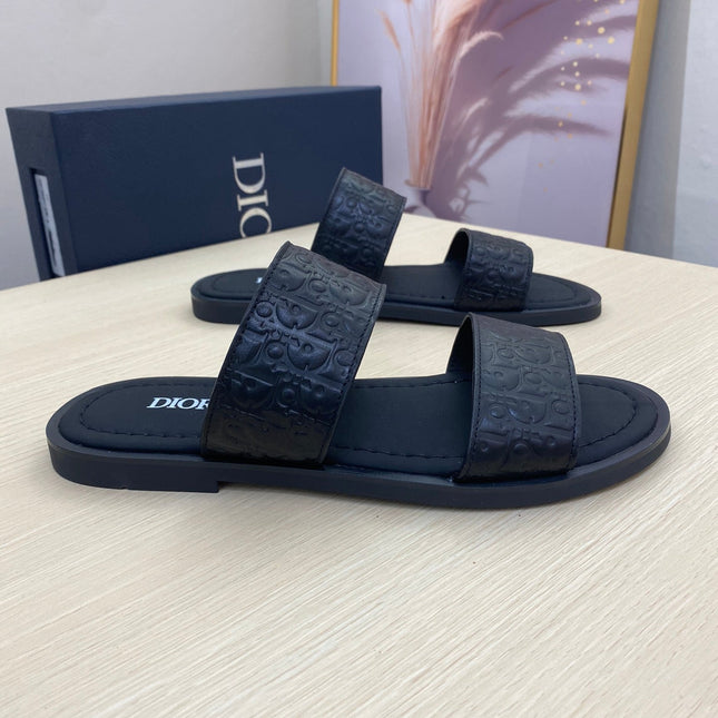 CD DOUBLE STRAP SLIPPER BLACK MONOGRAM CALFSKIN