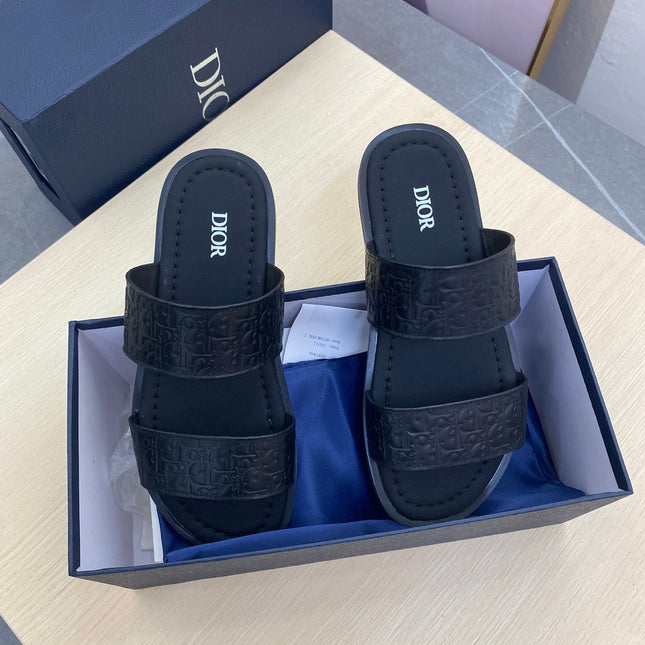 CD DOUBLE STRAP SLIPPER BLACK MONOGRAM CALFSKIN