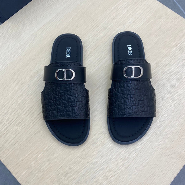 CD SYMBOL SLIDE CUT SANDAL BLACK CALSKIN