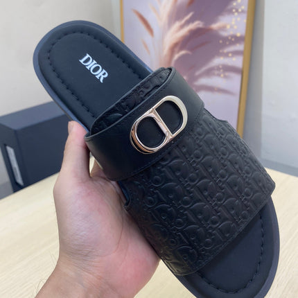 CD SYMBOL SLIDE CUT SANDAL BLACK CALSKIN
