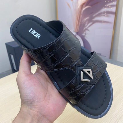 CD ALIDAS CROSS CROCODILE MOTIF SANDAL BLACK CALFSKIN