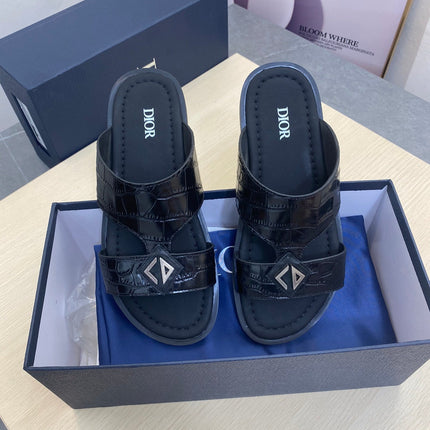 CD ALIDAS CROSS CROCODILE MOTIF SANDAL BLACK CALFSKIN